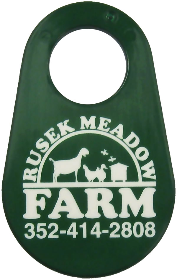 Goat neck tag with custom-imprinted logo