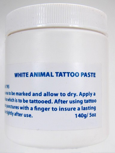 Intended for tattooing of animals to create a white tattoo identification