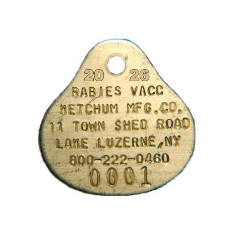 2026 Brass Teardrop (Oval) Rabies Tags by Ketchum Manufacturing