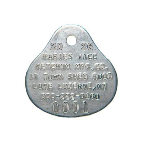 2026 Plain Aluminum Teardrop (Oval) Rabies Tags by Ketchum Manufacturing