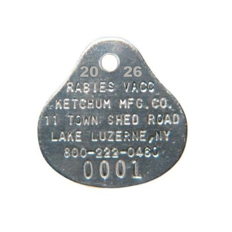 2026 Stainless Steel Teardrop (Oval) Rabies Tags by Ketchum Manufacturing